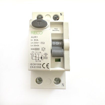RECO AUR1 80A 80 Amp 30mA RCCB RCD 2 Double Pole Circuit Breaker Type AC